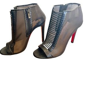 Authentic Christian Louboutin Trouble Mesh Peep Toe Bootie - Size 37.5 / Size 7